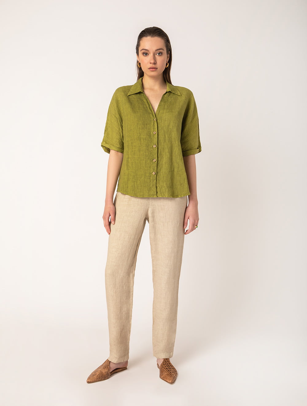 8106 Λινό κοντομάνικο πουκάμισο (ln-007) - Image 1