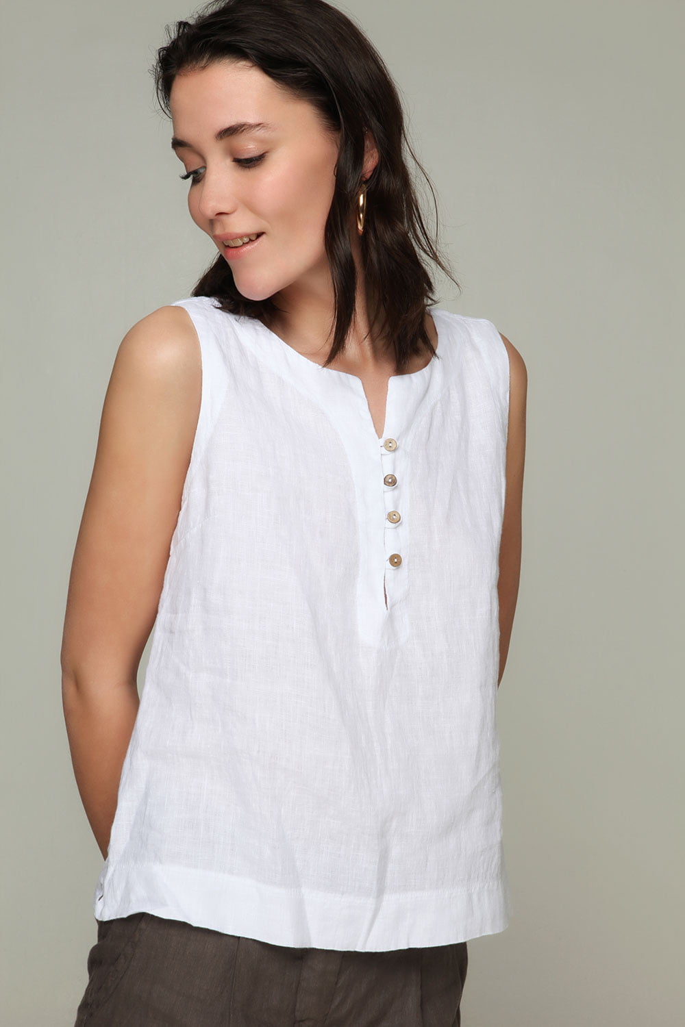 8157 Μπλούζα λινό με κουμπιά (ln-008) - Image 1